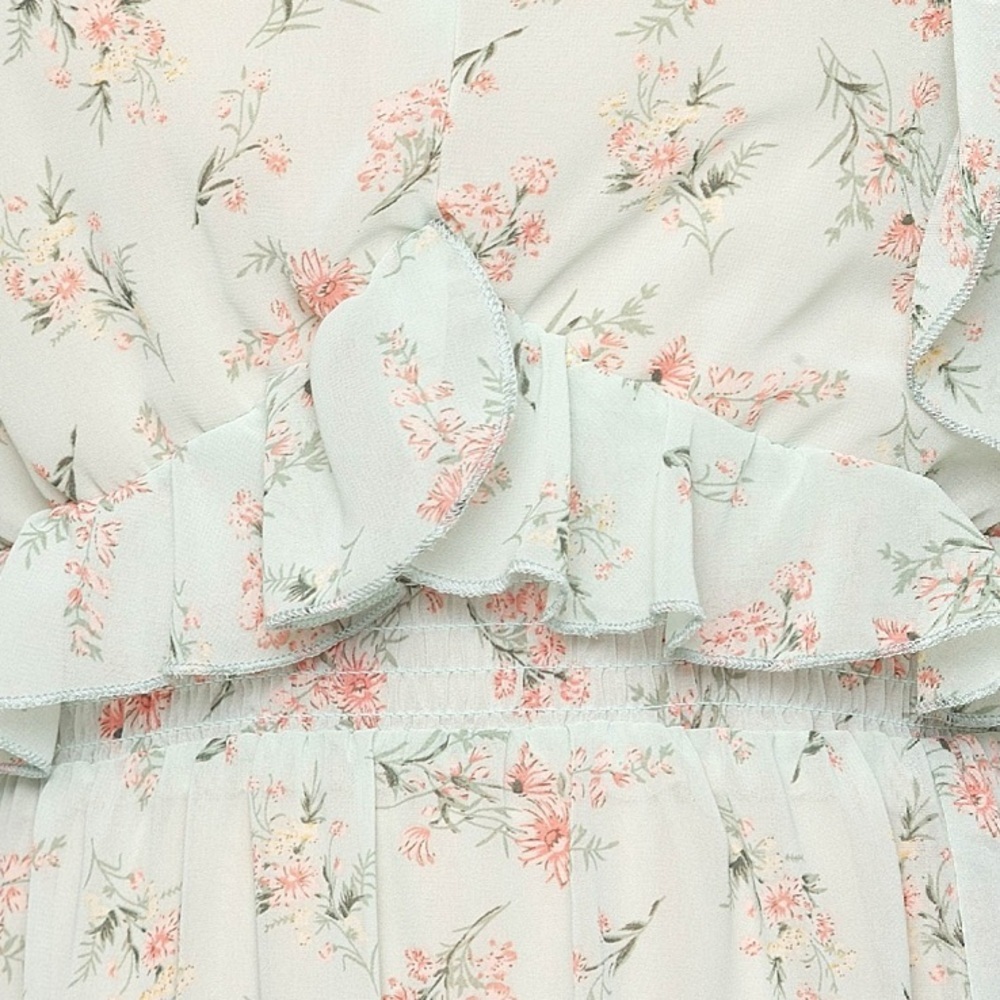 Dex NWT Ruffle Floral Midi Dress Tie Back Green Pink Size S Flowy - Picture 6 of 15